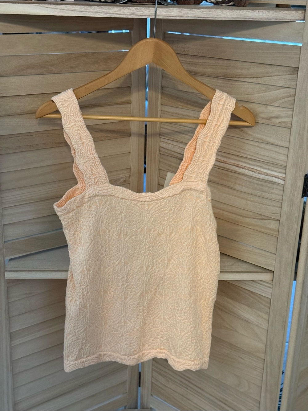 Pink Republic Textured Floral Tank Top Peach Cream Sleeveless Y2K Boho L/XL
